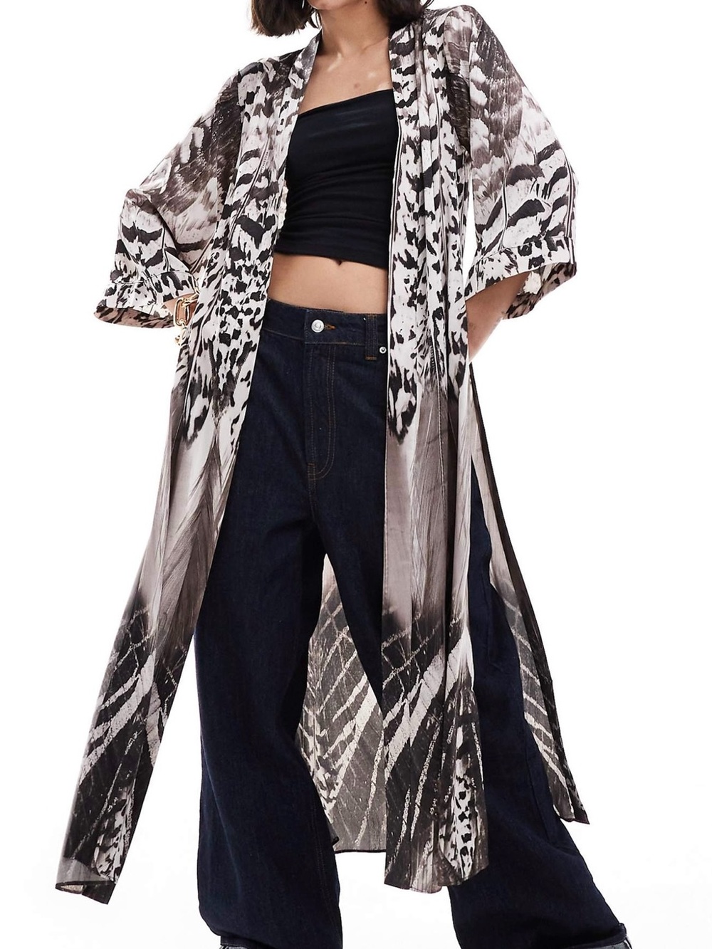 All Saints Carine sierra graphic animal print woven slit longline kimono